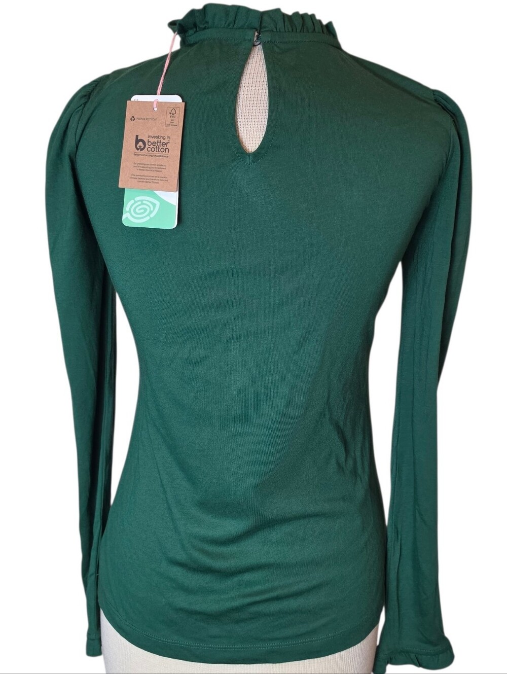 Boden Ruffle Long Sleeve Top Size 0 NWT Emerald Green Jersey Minimalist Frill - Picture 9 of 13